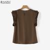 ZANZEA Women Casual Round Neck Splice Short Sleeve Summer Blouse