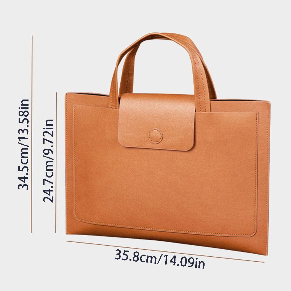 Large Capacity A4 Leather Document Bag Magnetic Button Simple Double Layer File Folder Elegant Lightweight