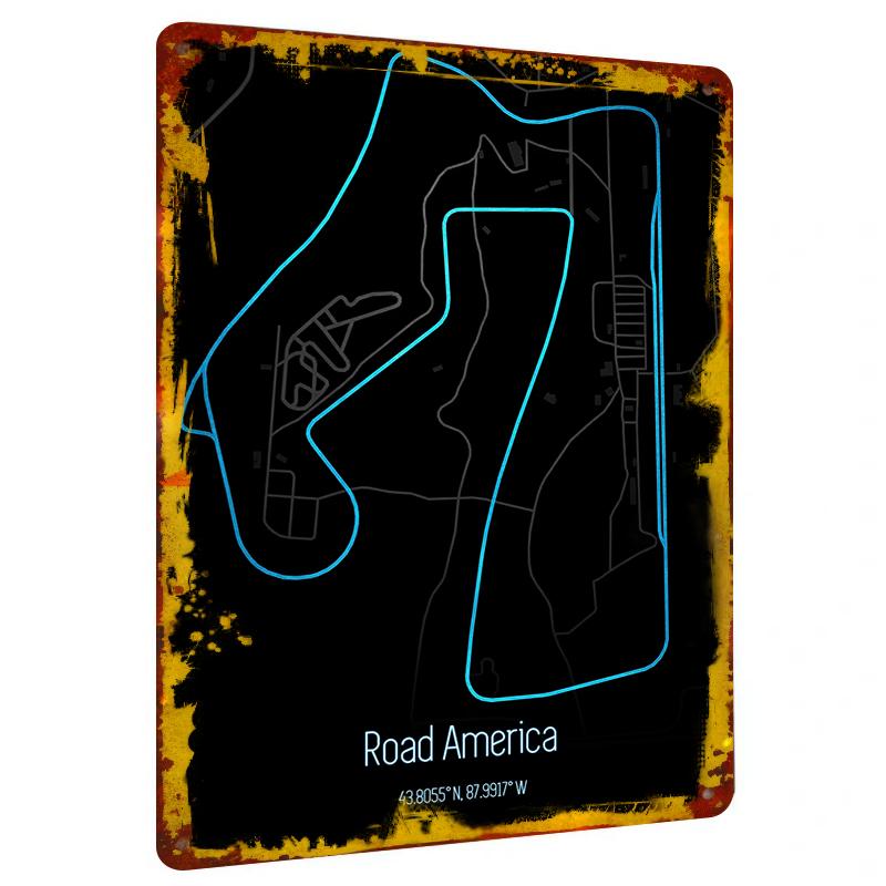 

Road America Circuit Map Metal Wall Art Racing Track Decor for Home Garage Office Gift 20x30cm（7.8x11.8inch）