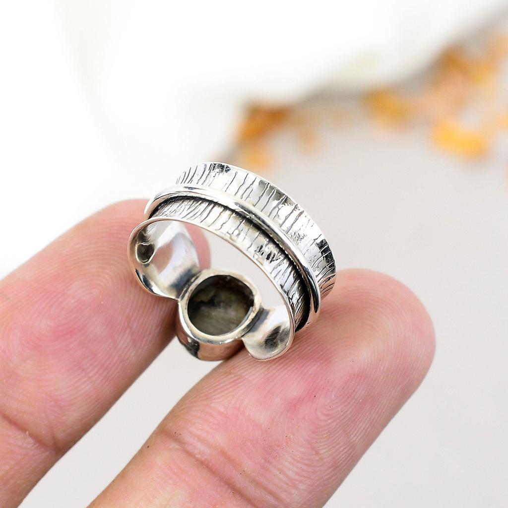 Labradorit Edelstein 925 Sterling Silber Schwarzer Mondstein Handgefertigter Schmuckring für Frauen