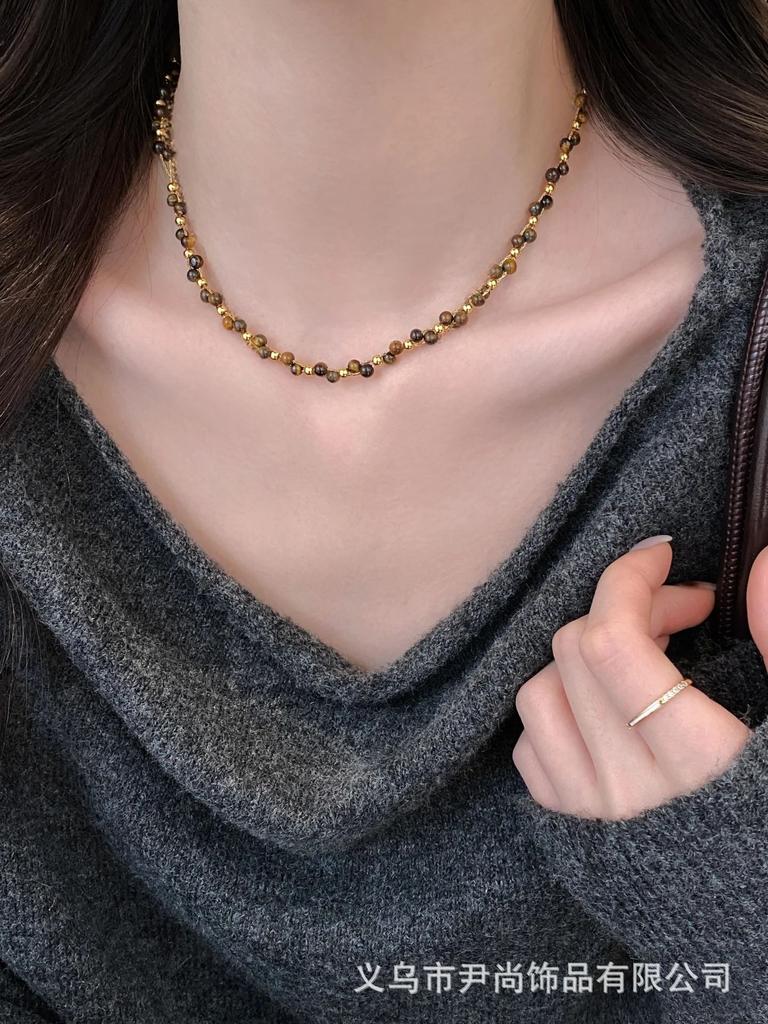 Maillard Tiger'S Eye Minimalist Beaded Necklace High-End Light Luxury Women'S Niche Jewelry