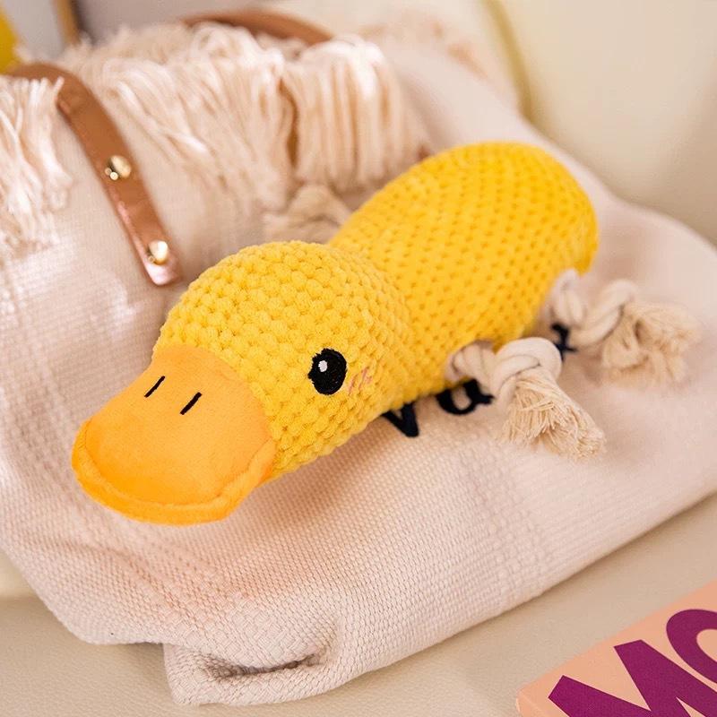 Plush hippo dog chew toy with rope жёлтый