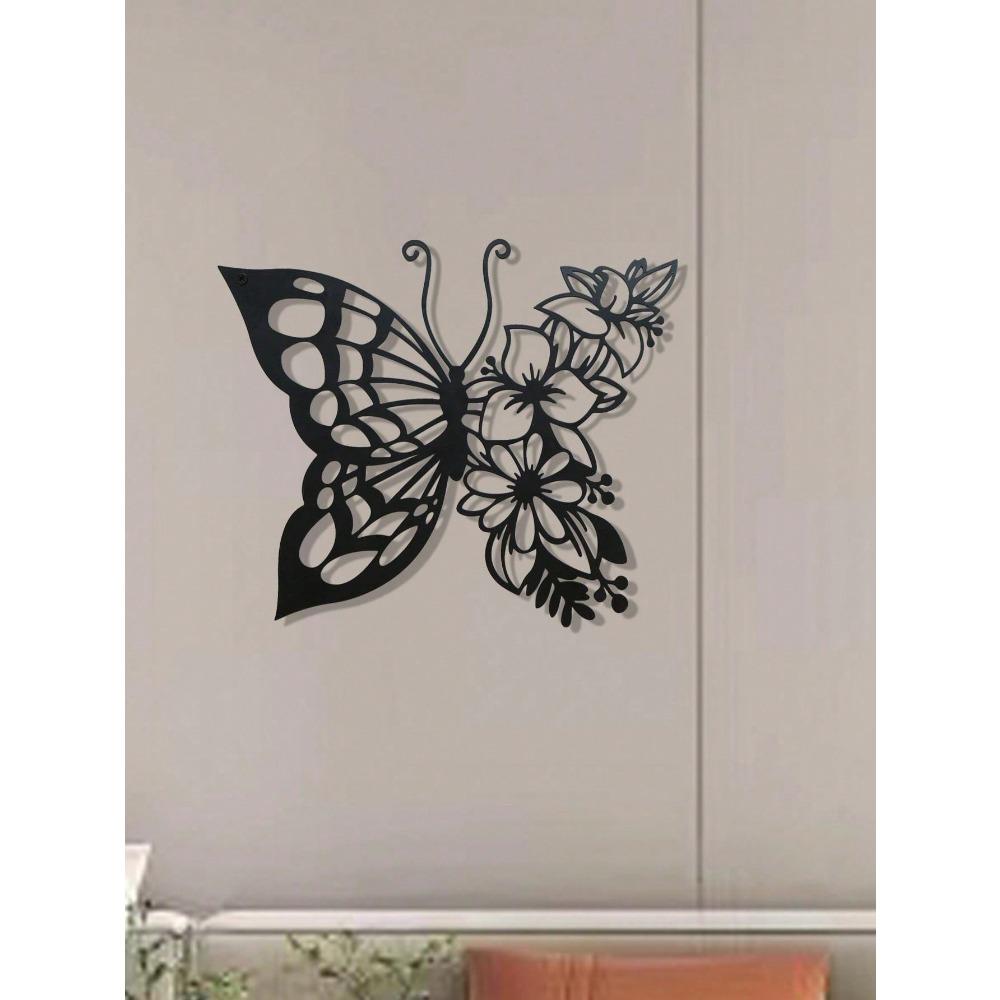 1pc Metal Butterfly Flower Wall Art Decor Iron Hanging Home Living Room Dining Room Bedroom Bathroom Decoration