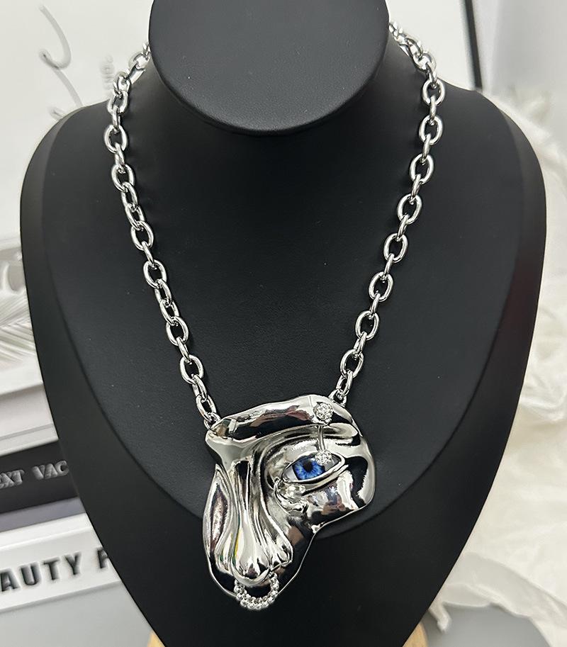 Trendy Hip-Hop Half-Face Mask Pendant Necklace with Cuban Chain Design