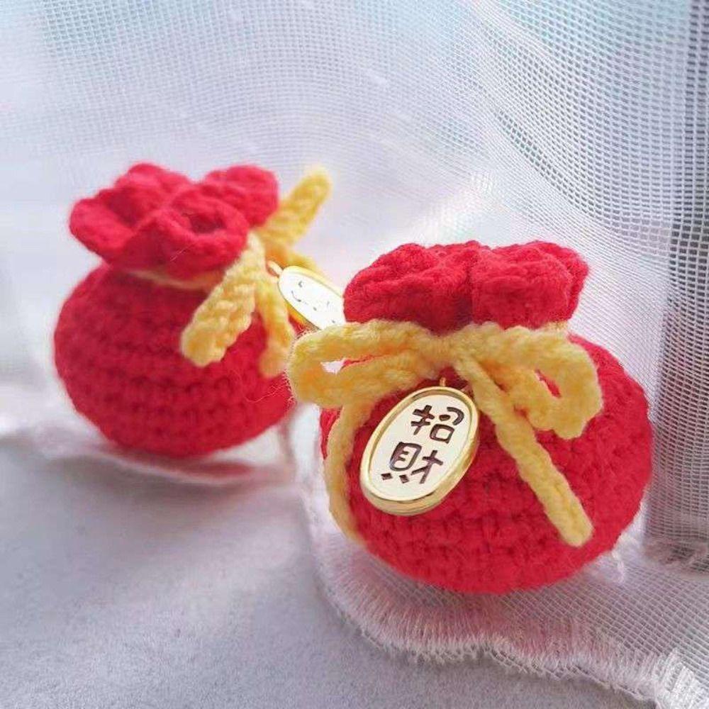 Car Keyring Lucky Keychain Cartoon Knit Doll Pendant Cute Fu Bag Keychain  New Year Gift
