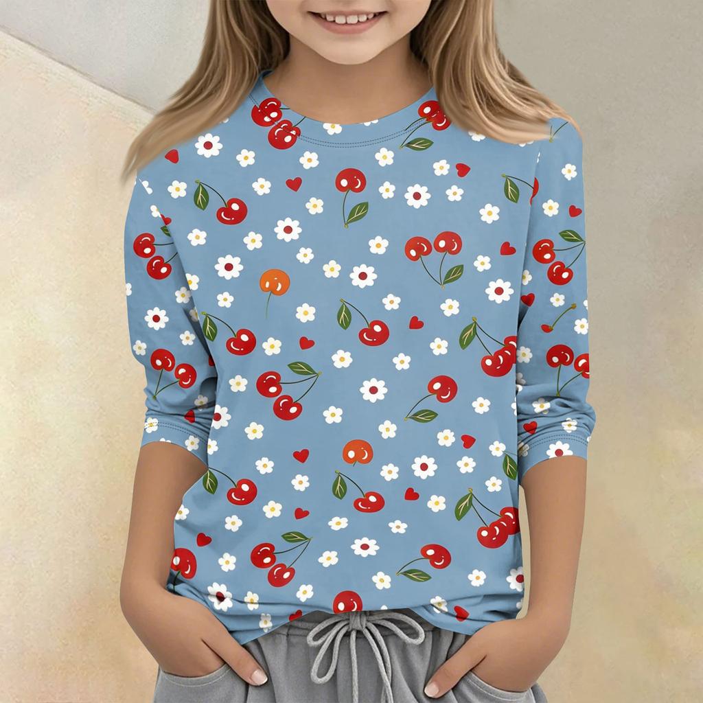 Children's Printed Round Neck Seven Quarter Sleeve Casual T-shirt