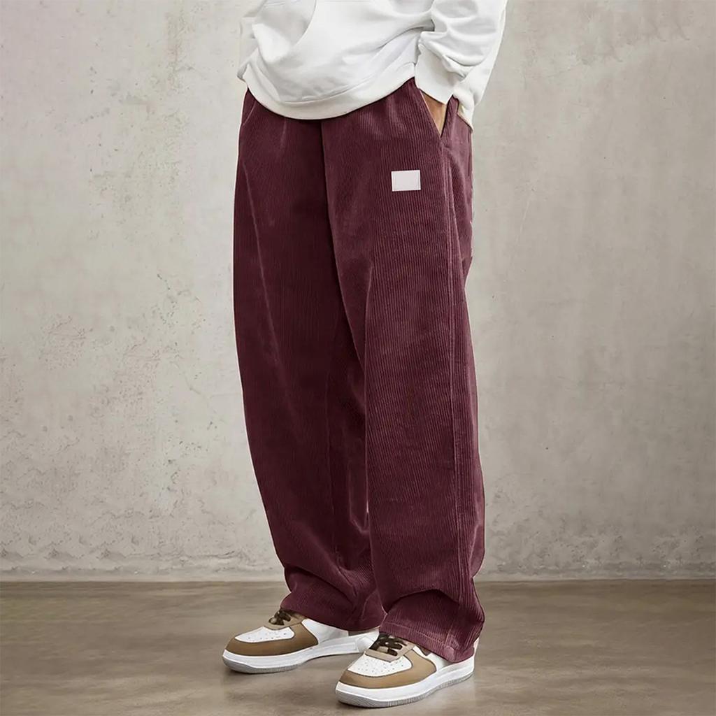 Men's Loose Casual Trousers, Elastic Waist Drawstring, Lightweight With Pockets, Comfortable And Breathable Corduroy Trousers