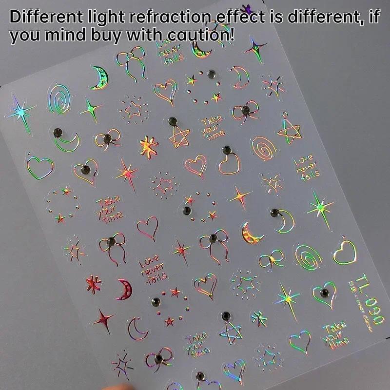 Gold Silver Love Star Moon Geometric Lines Necklace Stamping Retro Soft Self Adhesive Nail Art Sticker Manicure Decal