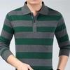 Camisas polo listradas masculinas da moda, novas camisas polo coreanas para negócios, primavera/outono, casuais, manga comprida, bolsos na lapela, roupas masculinas, tops de algodão, 2025