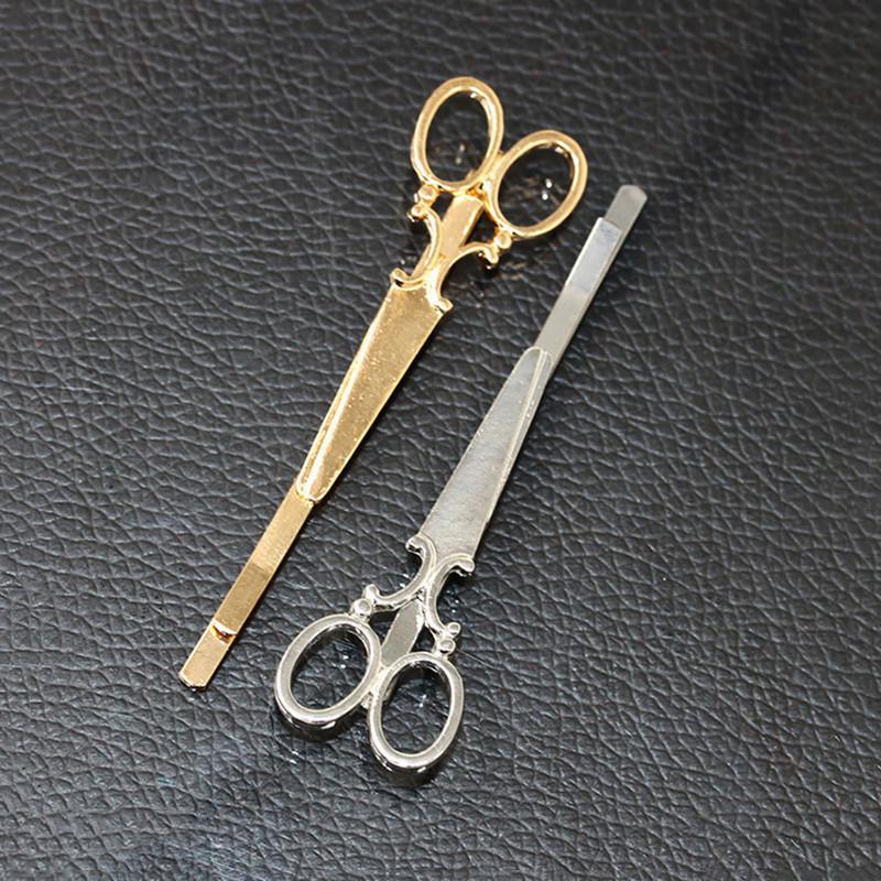 1x copricapo per capelli con fermaglio per capelli a forma di forbici dorate e argentate alla moda da donna