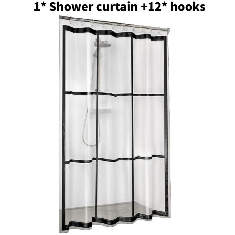 Pattern Transparent Checkered Bathroom Shower Curtain Waterproof Partition Tool