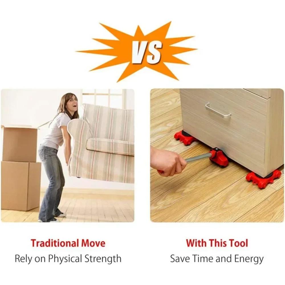 5Pcs/Set Furniture Lifter Mover Roller with Wheel Bar Moving Device Lifting Helper Furniture Heavy Duty Moving Transport Tool