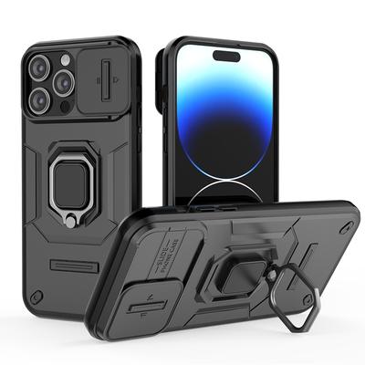 Do iPhone'a 16 15 14 13 Plus Pro Max Battle Bear Slide Push Window TPU + PC Odporny na wstrząsy metalowy pierścień samochodowy magnetyczny adsorpcyjny stojak tylna obudowa Shell