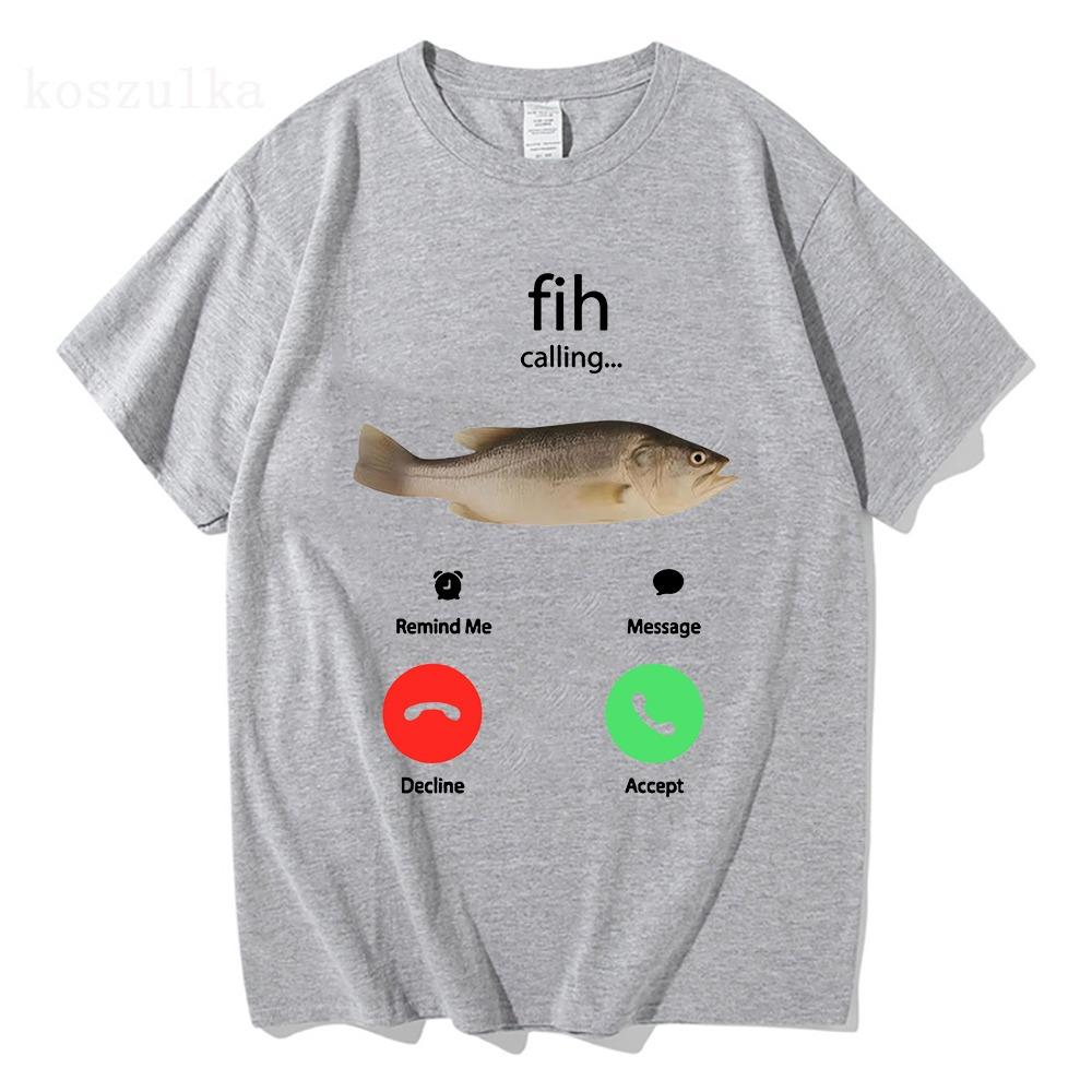 Fih Chiamata Ricordami Messaggio Rifiuta Accetta Chiamata Telefonica T-shirt Pesce Divertente Abbigliamento Pescatore T-shirt Uomo Donna Cotone Tee