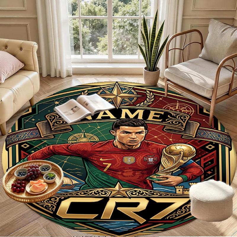 Tapis rond personnalisé avec impression Cristiano Ronaldo, Tapis décoratif polyvalent pour la maison, pour salle de jeux, appartement, balcon, entrée, couloir Cadeau