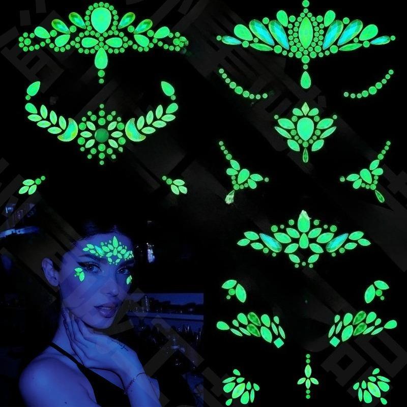 New Diamond Face Stickers Luminous European and American Halloween Face Tattoo Stickers Explosive Eye Stickers Eyebrow Stickers 4 Combinations