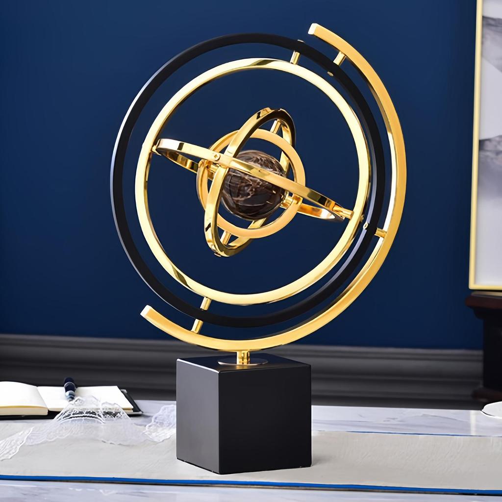 Rotating Globe Metal Ornament Home Accent Modern Abstract Art Decor Rotating Tabletop Abstraction Globe for Office Desk