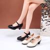 Leather High-heeled Shoes With A Single Button Thick Single Order Shoes For Women