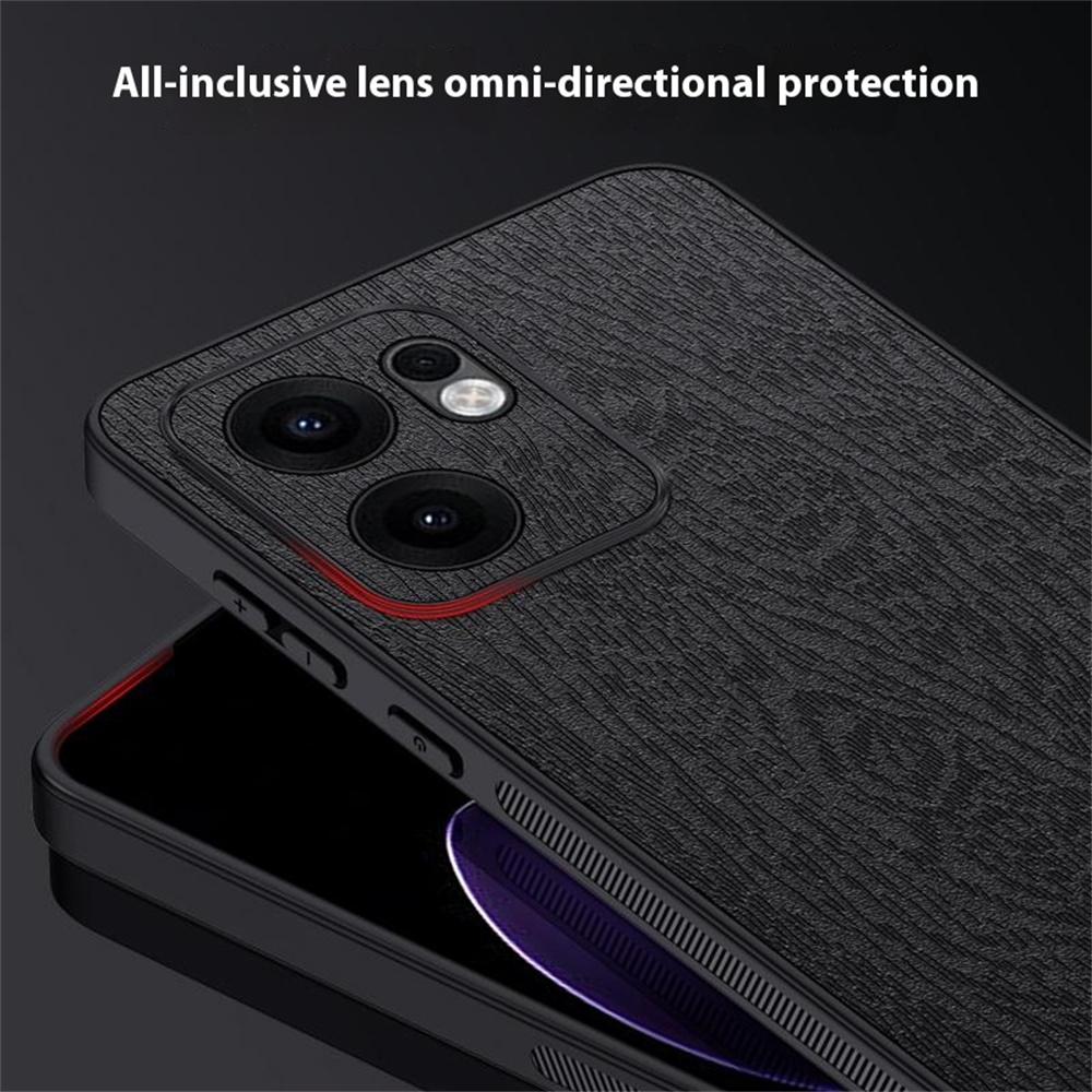 

For Oppo Reno13 F 4G Case Wood Texture PU Leather Coated PC TPU Phone Cover Blue