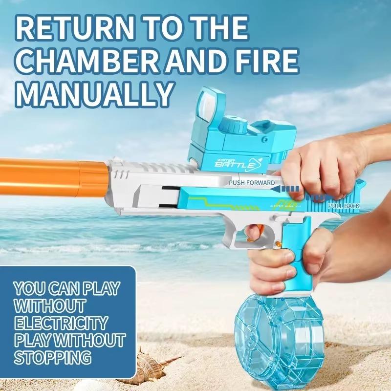 Electric Water Gun with Drum Silencer Manual 2 in 1 Continuous Firing Pistol Toy Gun for Summer Beach Swimming Pool