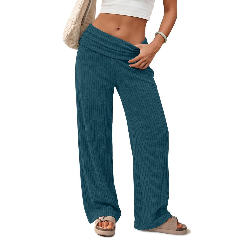 Women's High Waist Wide Leg Pants Color Soft Casual Trousers
