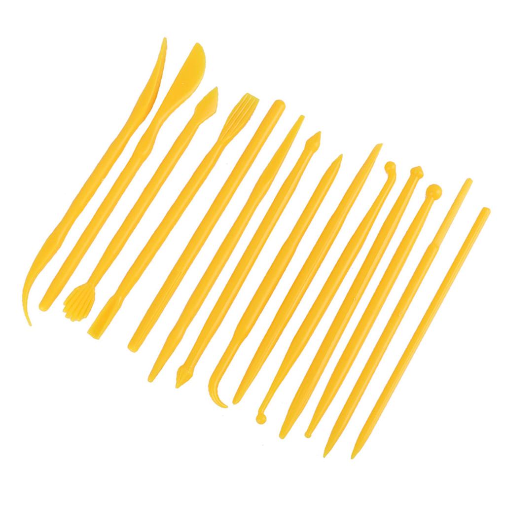 14Pcs DIY Plastic Clay Sculpting Set Pottery Shaper Polymer Modeling Hand Tool(yellow)