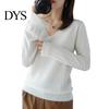 Elastic Women Top Sweater V-Neck Long Sleeve Solid Color Knit Cozy V-neck Tops Regular Fit Jumper Knitwear