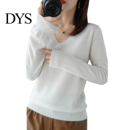 Elastic Women Top Sweater V-Neck Long Sleeve Solid Color Knit Cozy V-neck Tops Regular Fit Jumper Knitwear