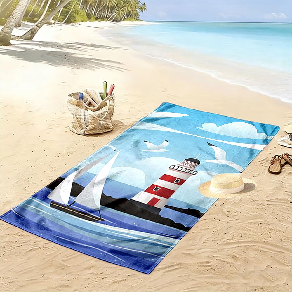 Sailboat and Lighthouse Scene Beach Towel Quick-drying for Travel Outdoor Sports Jogging Beach and Swimming