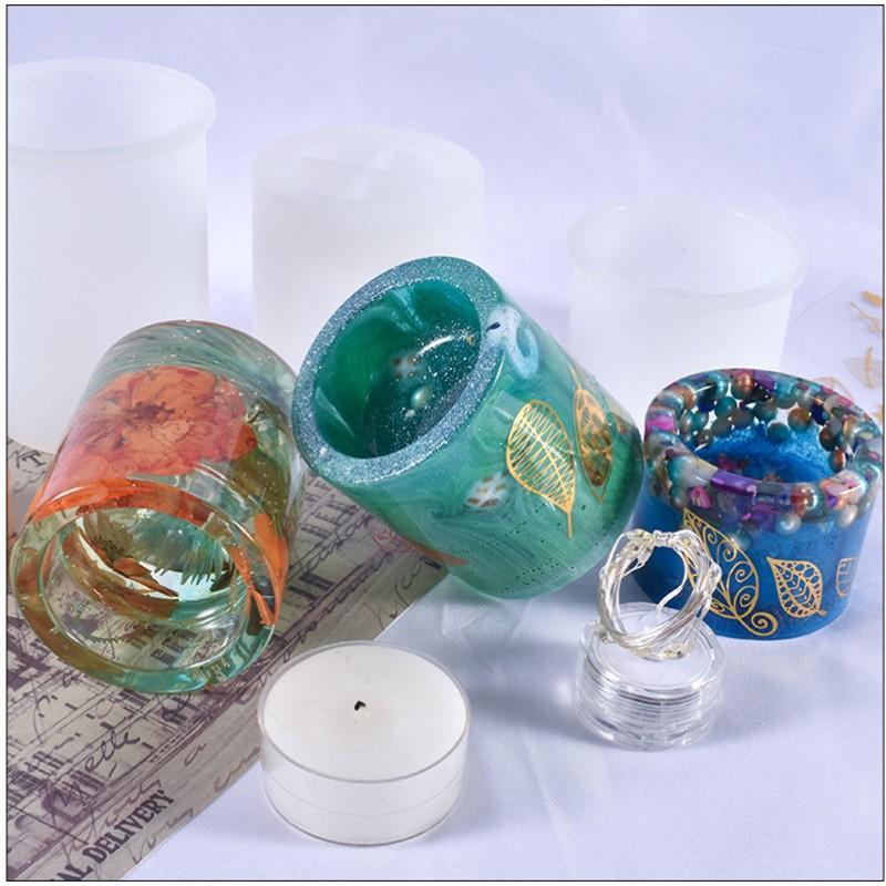Cylindrical Candlestick Silicone Mold Diy Tea Light Candle Holder Clay Epoxy Resin Casting Molds Wedding Party Home Decoration