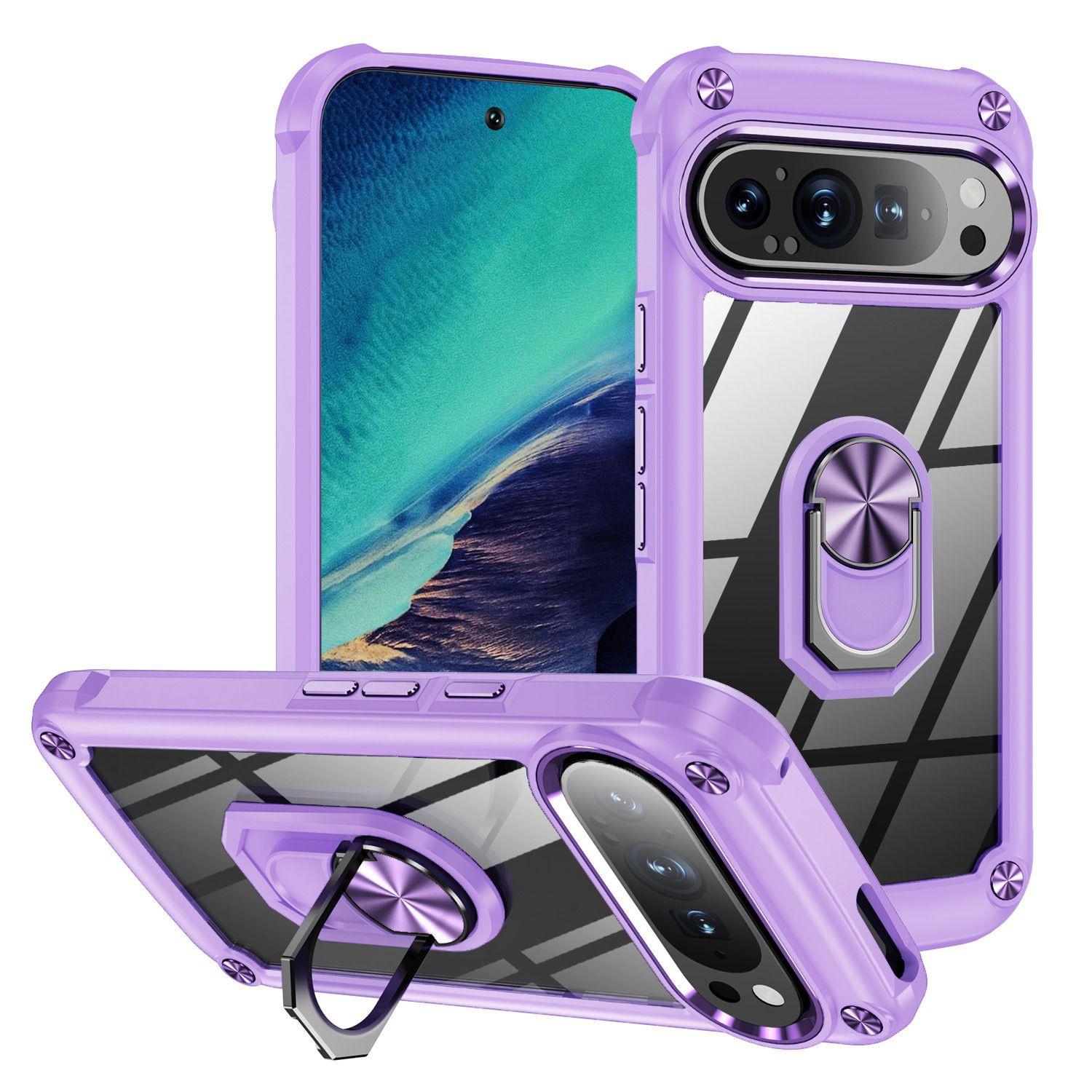 

For Google Pixel 9 Pro/Pixel 9 Case Alloy Lens Frame PC + TPU Kickstand Phone Back Cover D