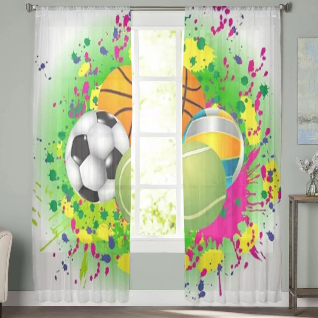 Sport Balls Pattern Sheer Curtains For Living Room Modern Fashion Valance Curtains For Kitchen Tulle Curtains