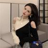 Woman Sweaters Women's Knitwear Autumn Sweater Slim-Fit Contrast Colors off-the-Shoulder Top Femme Chandails Pull Hiver