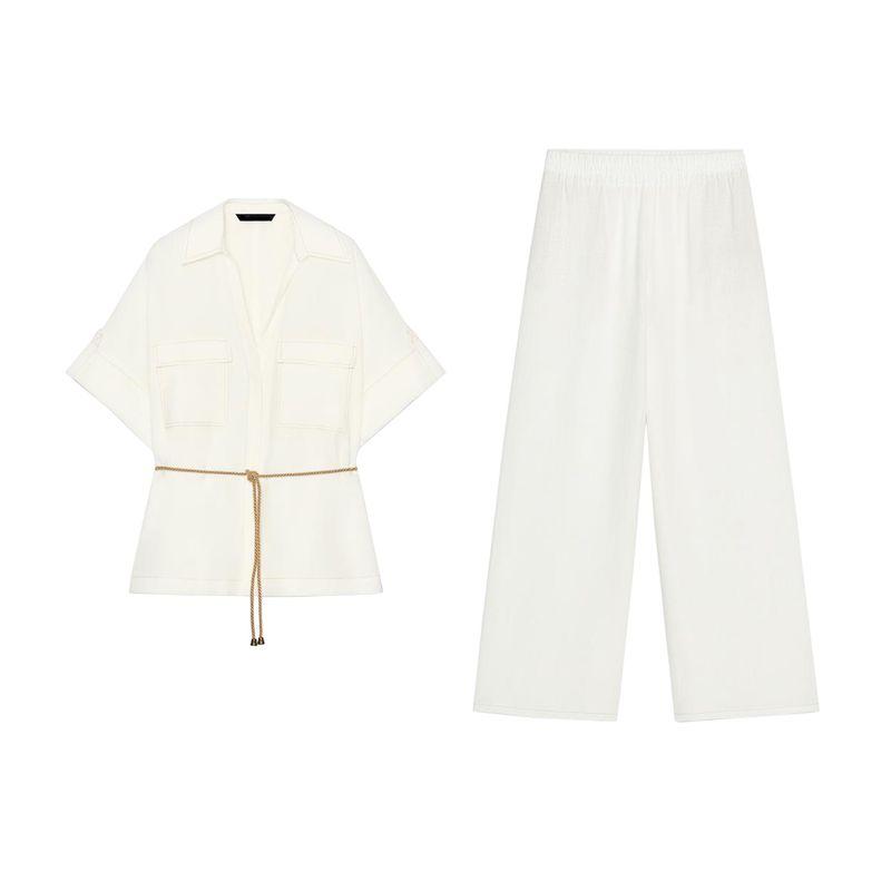 Summer Simplicity Shoelace Tour Hunting Jacket Shirt 3711393 High Waist Vacation Style Wide Leg Pants 2116393