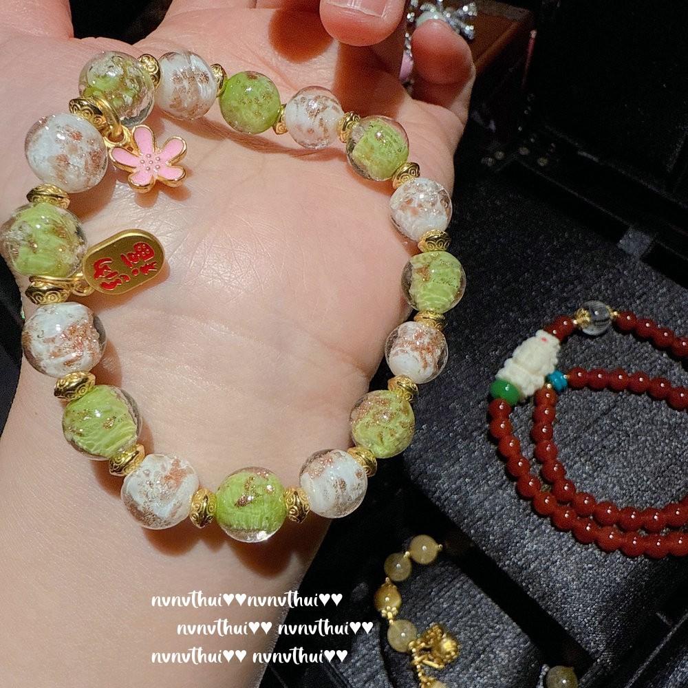 Ancient Flower Thread Screw Tin Tiger Eye Stone Gold Swallowing Beast Bracelet, New Chinese Style, Proverbs Baby Buddha Agate Blessing Bead Bracelet.