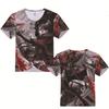 Attack on Titan 3D Muster T-Shirt, Modisches Streetwear Grafik-T-Shirt, Leichtes Polyester Kurzarm, Hip Hop Stil Oberteile