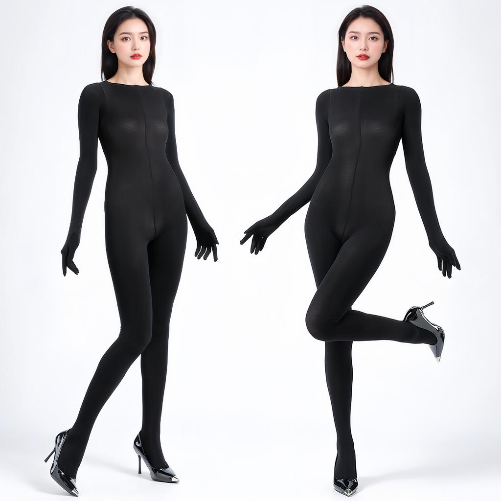 120D Velvet Full Body Stockings Warm Tights Unisex Shaping Seamless Leg Slimming Bodysuits Five Finger Gloves Jumpsuits Leotard