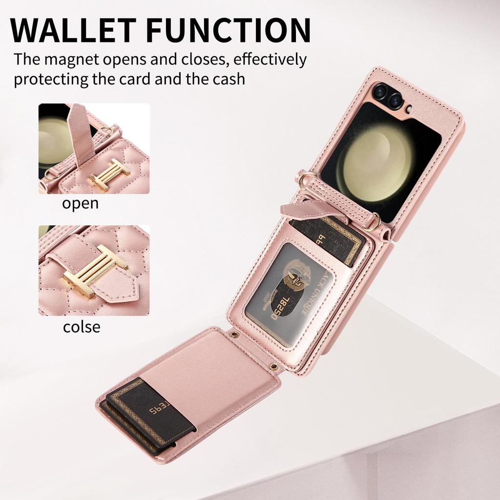 Z FLIP5 Small Diamond Color Matching Crossbody Phone Case with Card Holder.