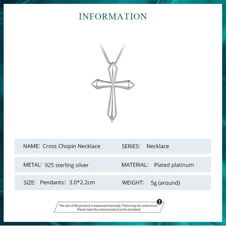 BISAER 925 Sterling Silver Cubic Zirconia Cross Pendant Necklace Chopin Chain Adjustable Plated Platinum Women Fine Jewelry