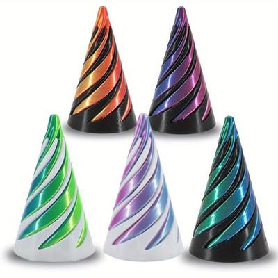 Kinetisk Snurrande Kon Dubbelsidig 3D-tryckt Blandad Färg Plast Spiral Nyhet Skrivbordsleksak för Ålder 14 Upp Gåva Pyramiddesign Dekor
