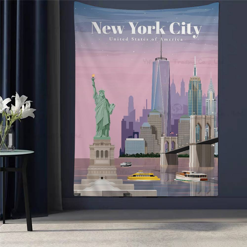 World Famous Tourist Cities DIY Wall Tapestry Hippie Flower Wall Carpets Dorm Decor Wall Art Decor