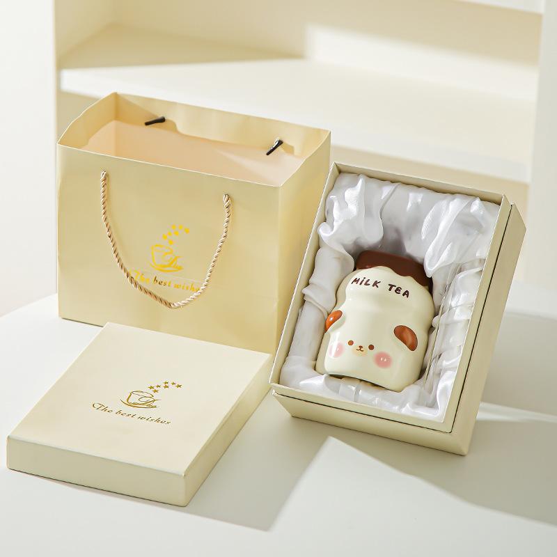 Animal ceramic straw cup with lid Summer essential water cup Girls household cup Juice cup Cold drink cup