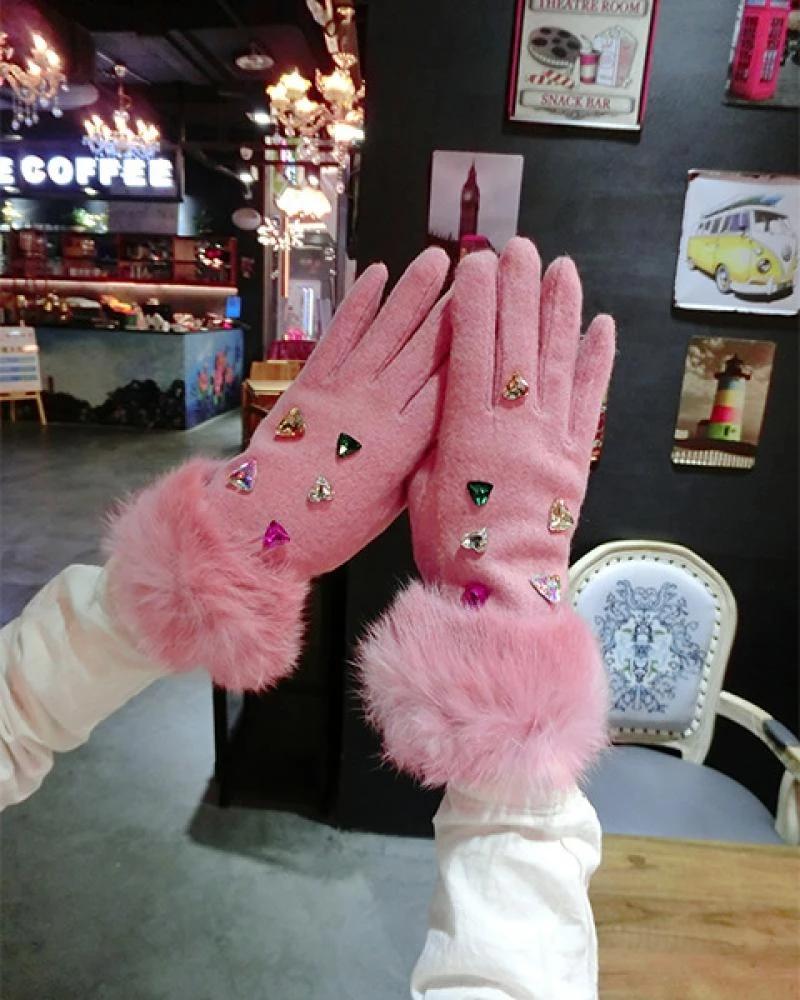 Cashmere Gloves Rabbit Hair Mouth Bow Cashmere Gloves Korean Fashion Woolen Cloth Warmth Riding Touch Screen Gloves A432