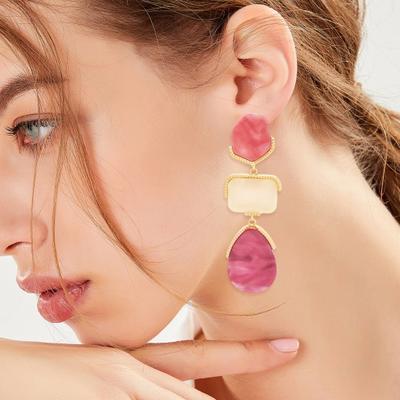 Yousheng 1 Pair Women Hanging Earrings Exaggerated Geometric Color Matching Smooth Bohemian Style Club Party Dangle Earrings Ear Jewelry