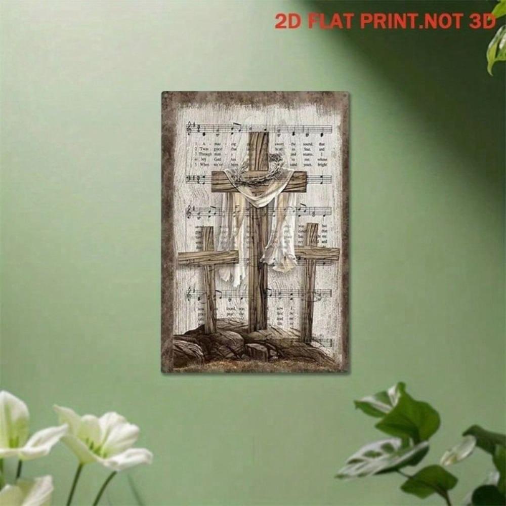 Metal Wall Art Religious Crucifix Music Note Design for Living Room