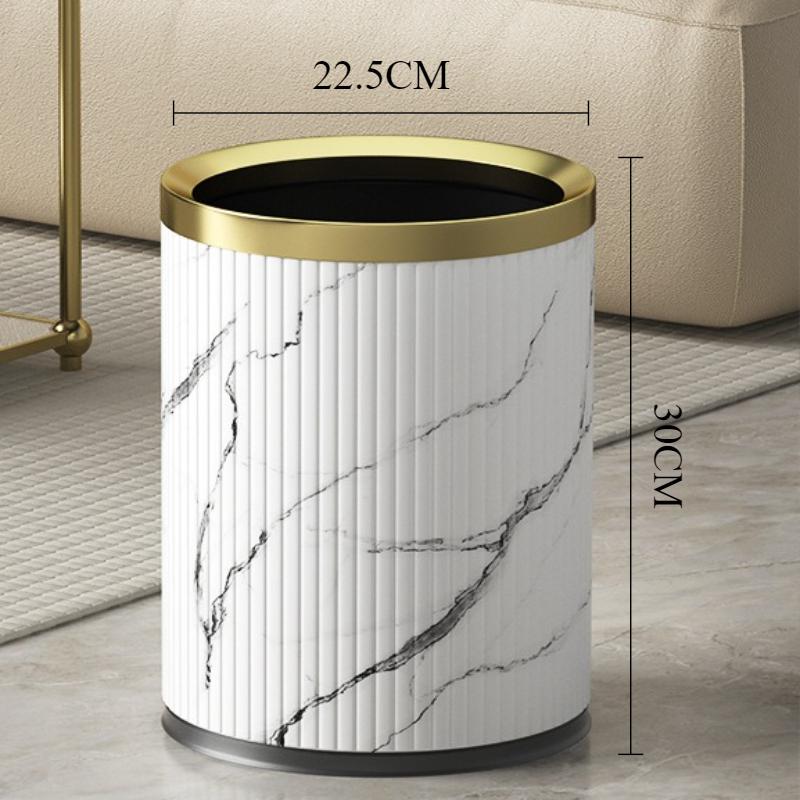 Luxury Trash Can Metal Leather Large Capacity Trash Bin Minimalist Built-in Wastebasket Home Bathroom Bedroom Cleaning Supplies