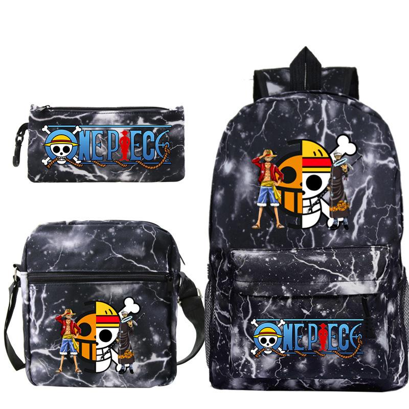 ONE PIECE Luffy Peripheral Student School Bag Three-piece Youth Backpack Shoulder Bag Pencil Case