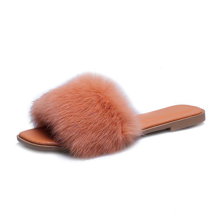 

[Youshilai] Internet celebrity fluffy slippers women wear summer versatile flat bottom sandals fluffy one-word drag women 41