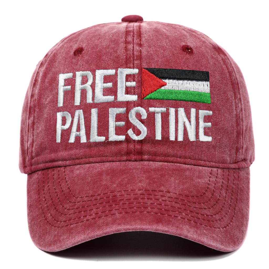 Free Palestine Embroidered Baseball Cap, Vintage Washed Dad Hat, Adjustable Political Sun Hat for Men Women