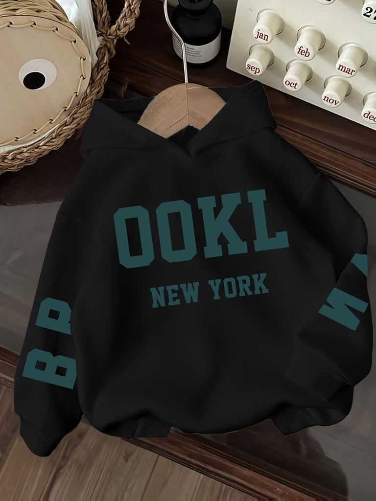 Trendy Polyester Sweatshirt med Bogtryk til Drenge og Piger – Afslappet Efterårs-/Vinter Langærmet Pullover med Ærmegrafik